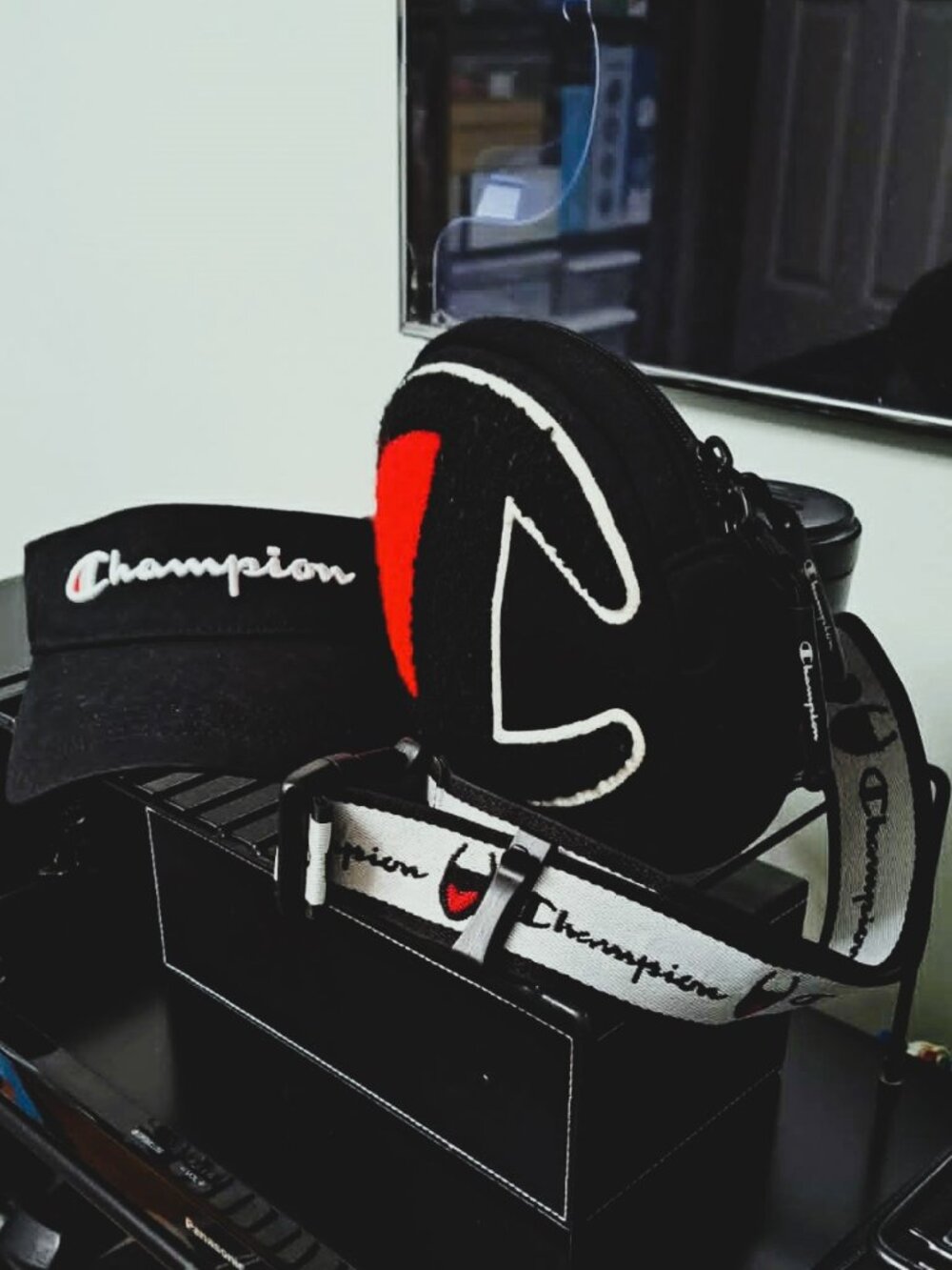 Champion Embroidered C Script Logo Crossbody/Belt Bag & SunVisor Bundle Like New
